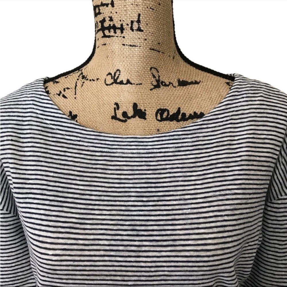 Adrienne Vittadini 100% Linen Striped Roll Tab Top Blue White Women’s M - Picture 4 of 7